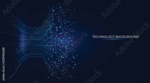 Quadro em tela Futuristic background featuring fluid data streams and luminous fiber-optic filaments in blue tones, simulating data transmission in motion