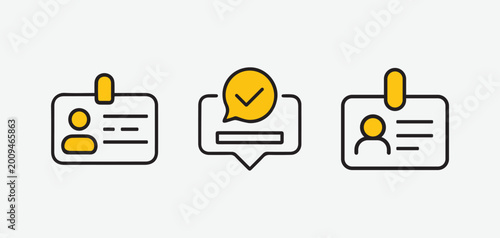 Identity Card and User Verification Outline Icon Set Including Profile ID, Approved Account and Personal Identification Vector Icons