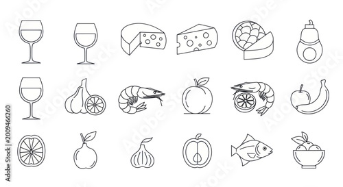 Bild auf Leinwand Collection of Various Food and Drink Line Art Icons.