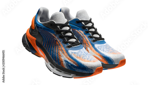 Sports sneakers realistic mesh fabric, athletic PNG transparent background. Footwear mockup for fitness, streetwear, e-commerce product shots.