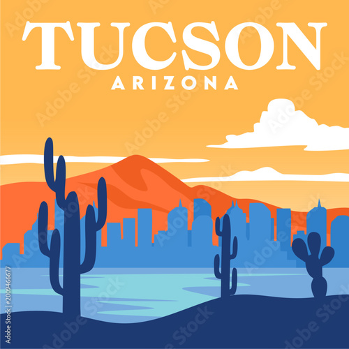 Foto Beautiful view and silhouette of cactus trees in Tucson, Arizona