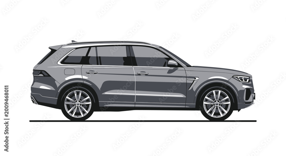 Fototapeta premium Modern Grey SUV Illustration on White Background