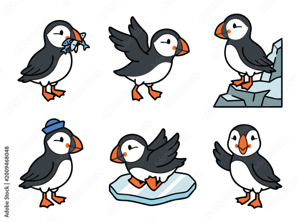 Obraz premium Cute Puffin Illustrations.
