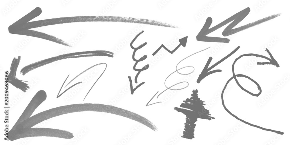 Fototapeta premium Grey hand-drawn arrows and abstract marks as PNG cutout