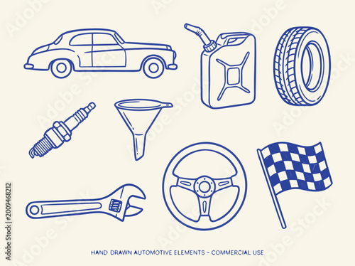 Hand Drawn Automotive Elements Collection.