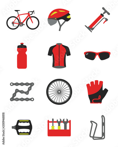 Cycling Equipment Collection Flat Design.