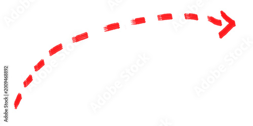 Fotografie Red dashed arrow hand drawn for as transparent object