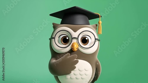 Wise Cartoon Owl Wearing Graduation Cap and Glasses Animation
