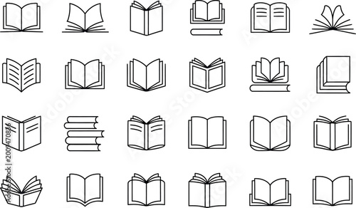 Schilderij op canvas Collection of various book icons in different open and closed positions