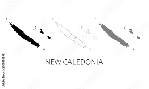 New Caledonia map in high quality (black, white, grey)