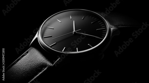 Silver wrist watch isolated on black background showing time concept and design