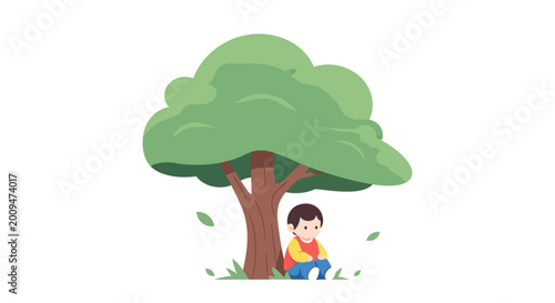 Photos Boy sitting under a tree.