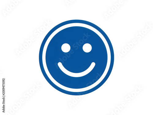 Blue smiley face icon, flat design emoji symbol, cheerful graphic illustration, vector logo for web and print applications