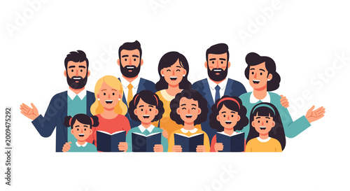 Diverse Group of People Singing in a Community Choir Illustration