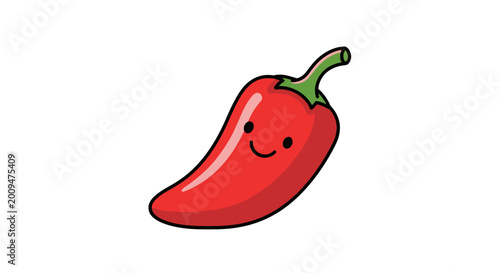Cute Cartoon Red Chili Pepper Illustration with Happy Smiling Face