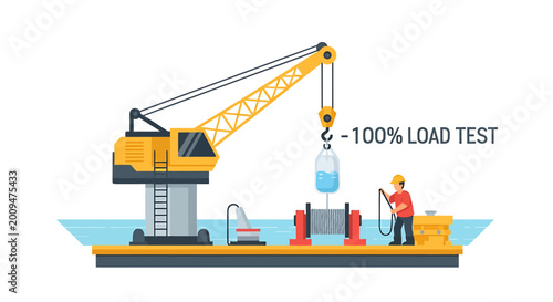 Industrial Crane Conducting 100 Percent Load Test with Water Bag