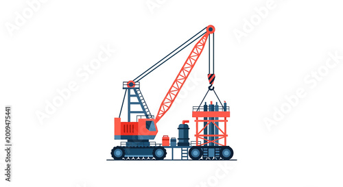 Heavy Duty Industrial Crawler Crane Vector Illustration