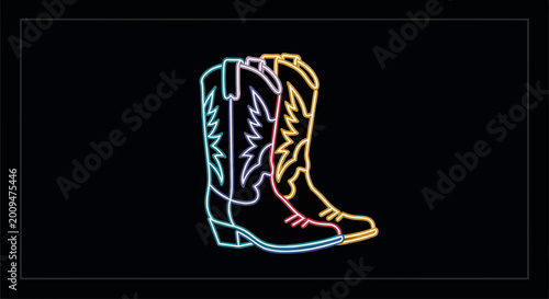 Neon Cowboy Boots Vector Illustration