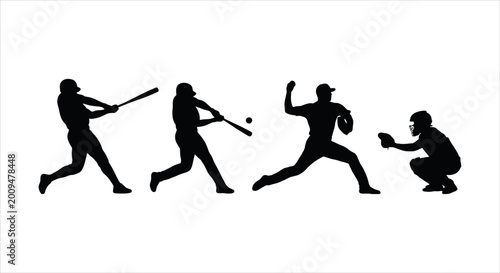 Photos Dynamic Baseball Player Silhouettes Capturing Athleticism and Game Action