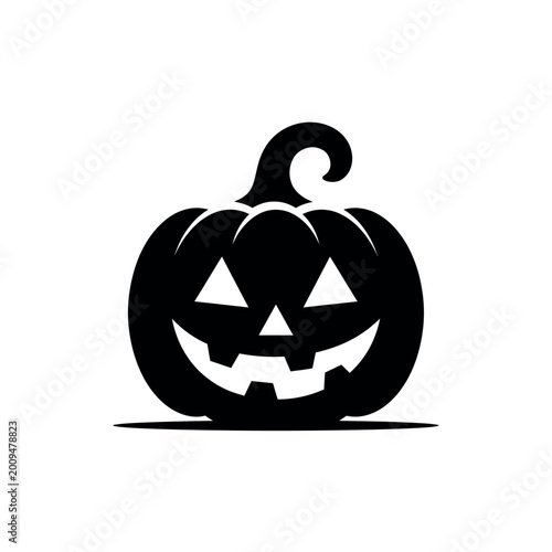 Foto Bold Jack-o’-Lantern Pumpkin Silhouette – Minimal Halloween Vector on White Back