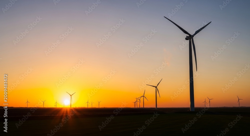 Obraz premium Wind turbines at sunset a sustainable energy landscape