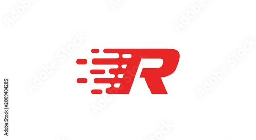 Tableau sur toile Fast Red Letter R Logo, Speed Motion Effect, Abstract Symbol