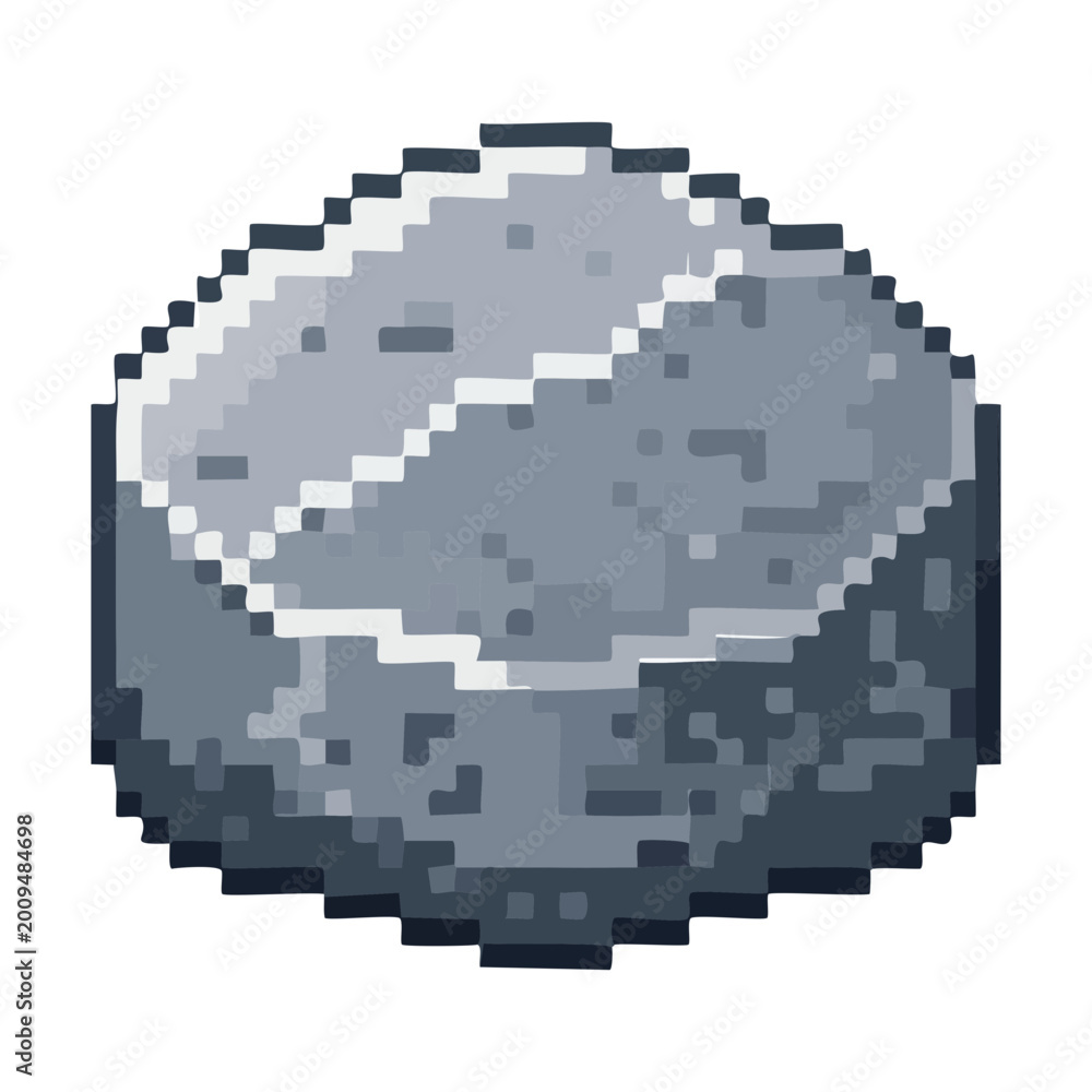Obraz premium Solid grey granite rock for building material resources and survival game terrain obstacles in vintage pixel art
