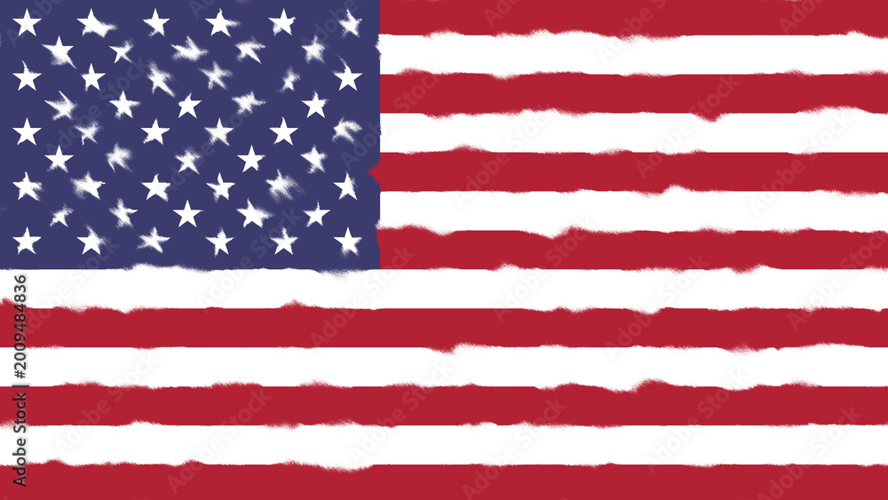 Fototapeta premium Abstract Distorted American Flag Colors Bleeding American Flag Raster Illustration for Patriotic Design