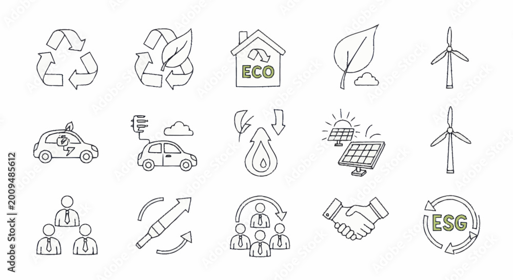 Fototapeta premium Collection of eco-friendly and sustainable business icons.