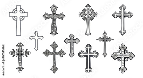 Quadro su tela Collection of Ornate Christian Cross Symbols.