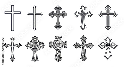 Photos Collection of Ten Ornate Christian Cross Symbols.