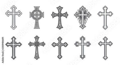 Photos Collection of Ten Ornate Christian Cross Symbols.