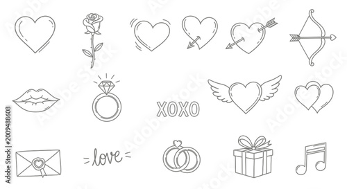 Tableau sur toile Valentine Day Love Symbols Icons.