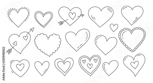 Quadro su tela Various Heart Shapes and Symbols.