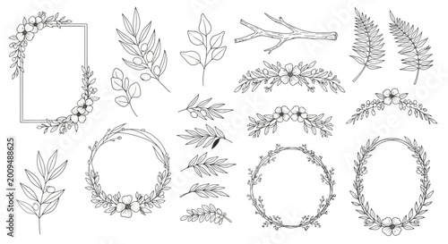 Fotografie Various Wreath Leaf Illustrations.