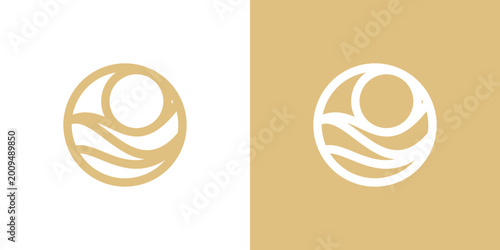 Fotografie combination dual meaning Sun and wave, logo with sea wave circle vector design