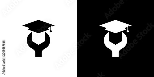 Bild auf Leinwand combination dual meaning Education and mechanic logo design