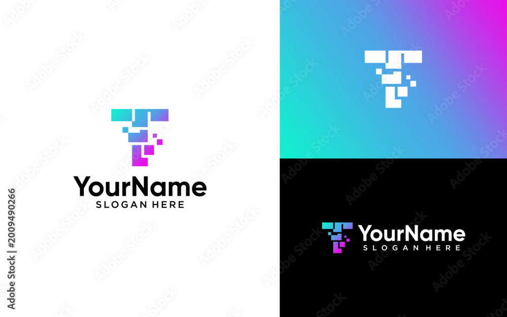 Fototapeta premium Digital Pixel Letter T Logo for Technology and Data Branding
