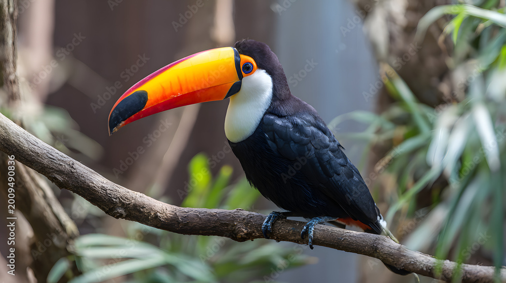 Fototapeta premium The Toco Toucan is a colorful bird with a vibrant orange beak