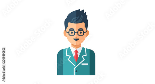 Flat Vector Illustration of a Professional Businessman with Glasses
