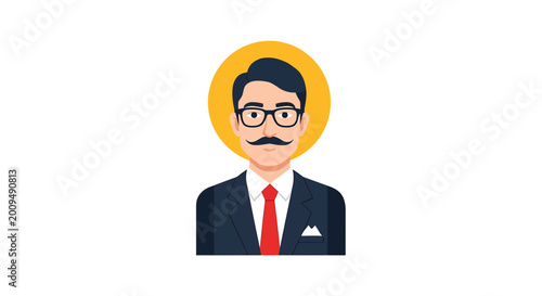 Professional Businessman with Mustache and Glasses Vector Illustration
