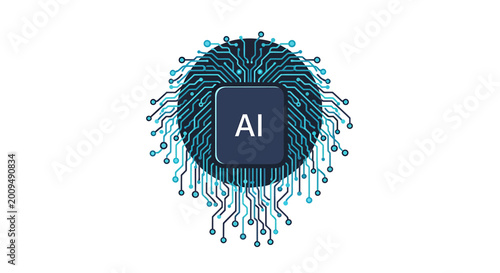 AI Microchip with Circular Circuit Board Illustration on White