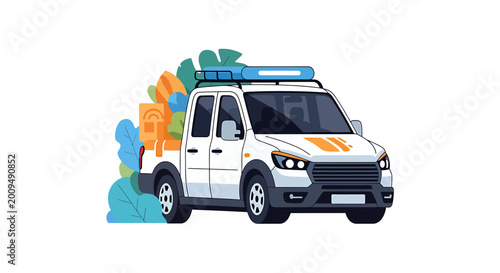 White Pickup Truck Vector Illustration for Travel and Adventure