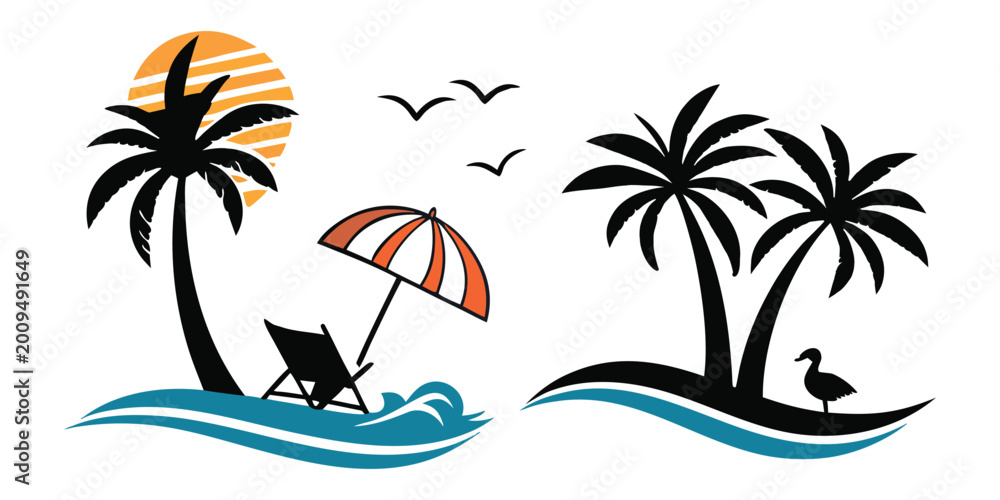 Obraz premium Tropical Beach Icons Summer Vector Pack