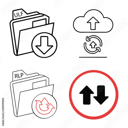 Upload Download Refresh Icons Outline Set