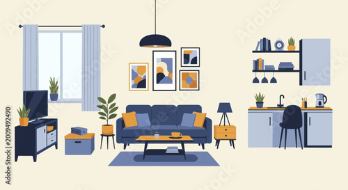 Foto Cozy Living Room and Kitchenette Interior Design.