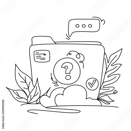 User exploring FAQ folder with question mark in a digital workspace, organized and simple atmosphere, searching for solutions and guidance, perfect for knowledge base, documentation, and support resou