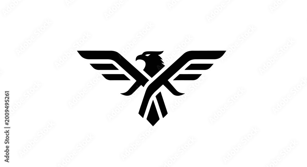 Fototapeta premium Stylized bird logo with wings spread wide.