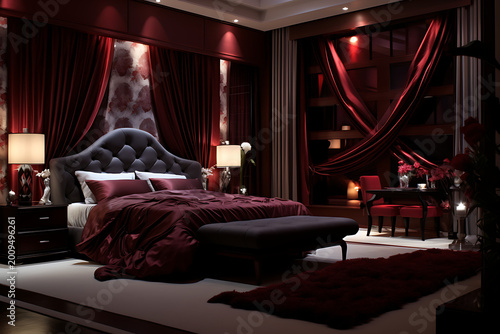 Luxury Red Bedroom with Dark Romantic Interior Style