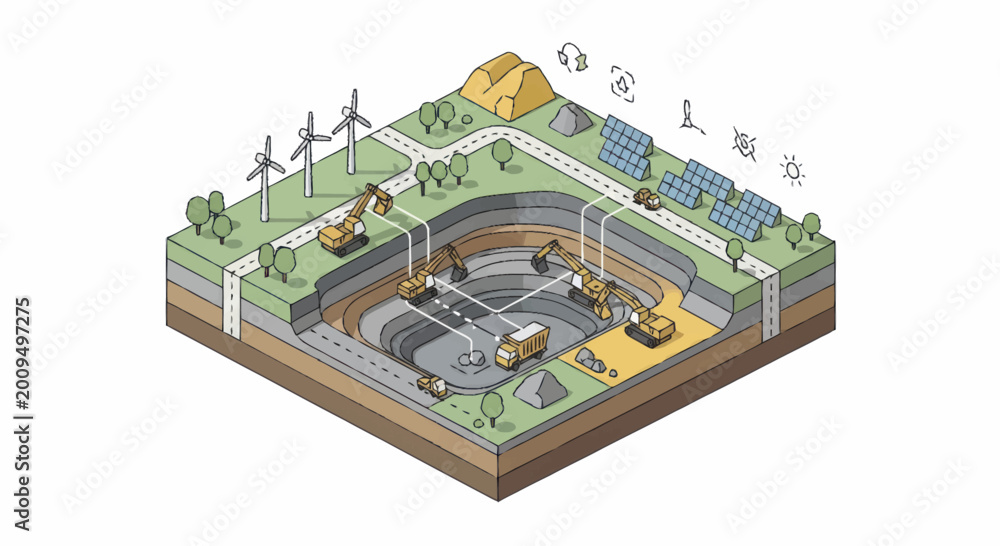 Obraz premium Sustainable Energy Production and Resource Extraction Diagram.